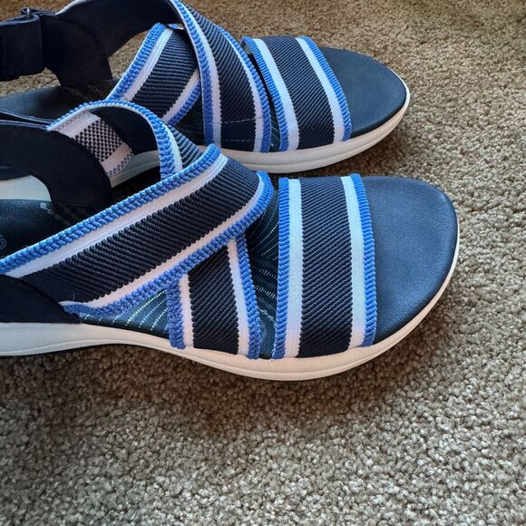 Clarks Cloudsteppers Mira Lily Sandals Womens 8 Navy Combi Striped Strappy Shoes - Picture 10 of 10